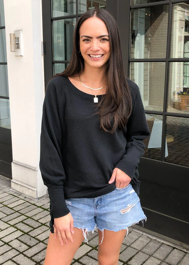 Chaser Cashmere Fleece Lace Up Sleeve Pullover-***FINAL SALE***