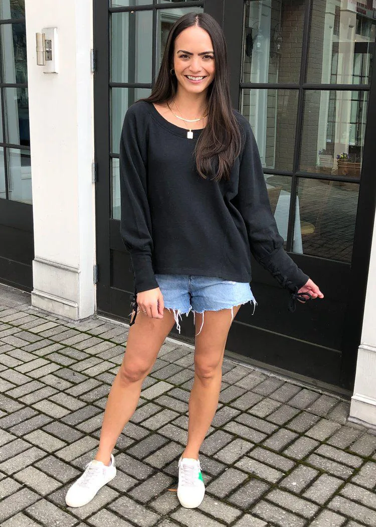Chaser Cashmere Fleece Lace Up Sleeve Pullover-***FINAL SALE***