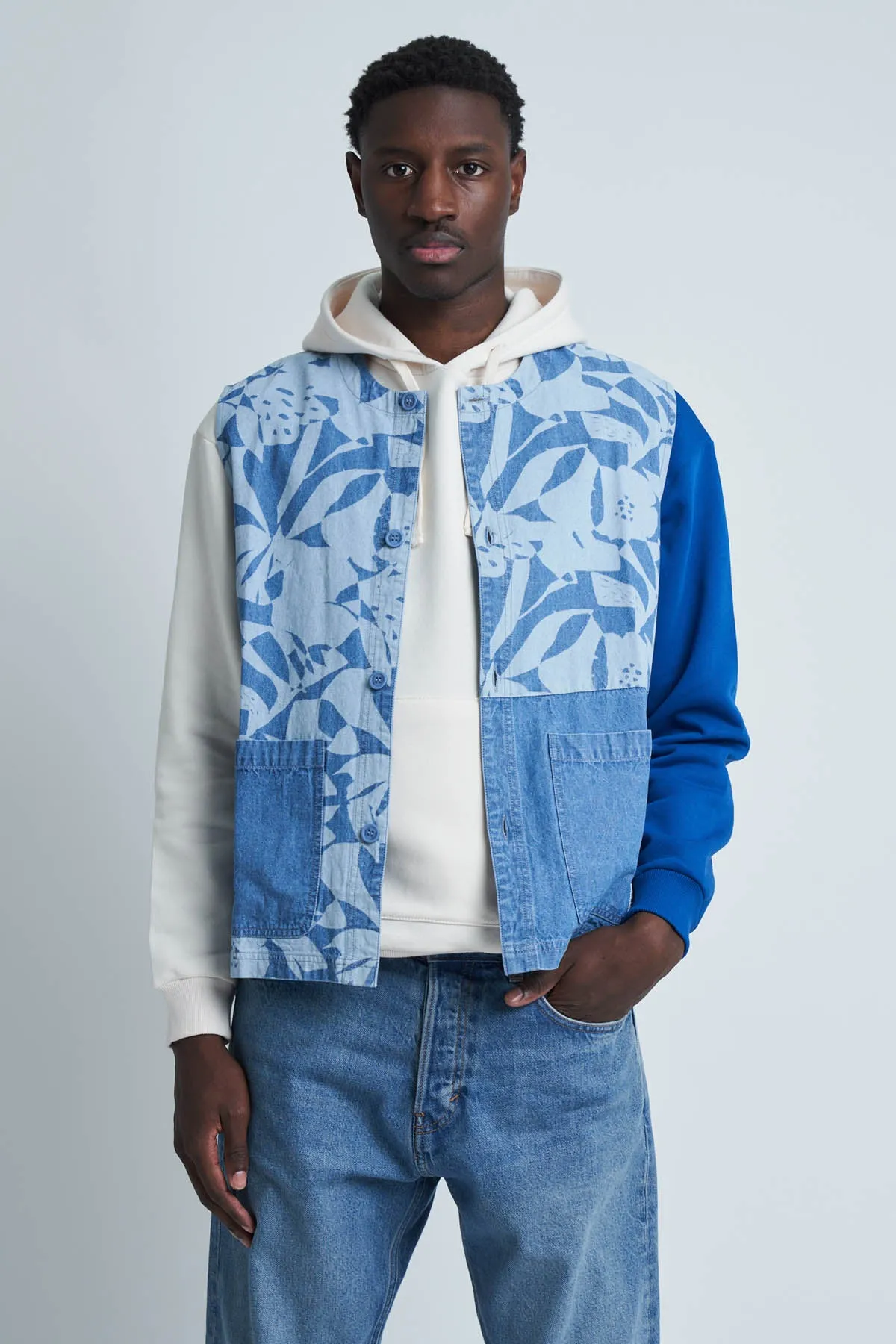 COUPAGE LASER PRINTED DENIM GILET