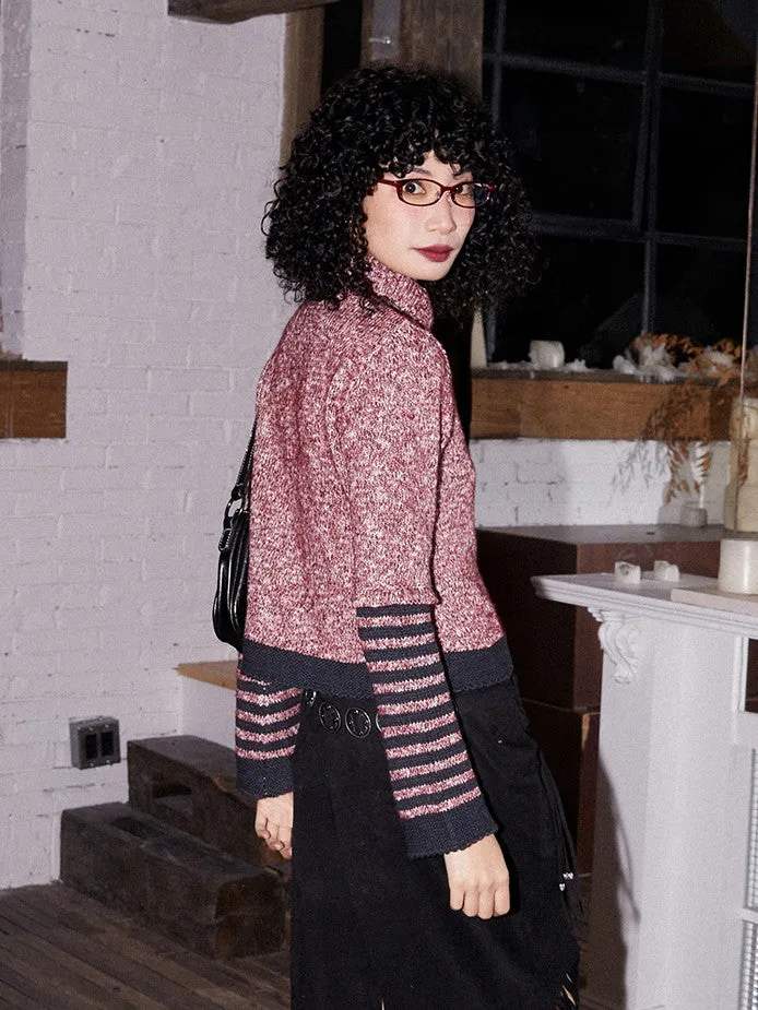 Embroidery High-Neck Border Retro Casual Knit