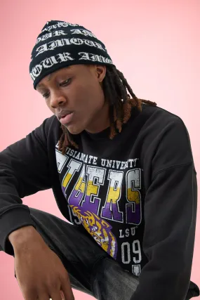 Gothic Slogan Graphic Beanie | boohooMAN UK
