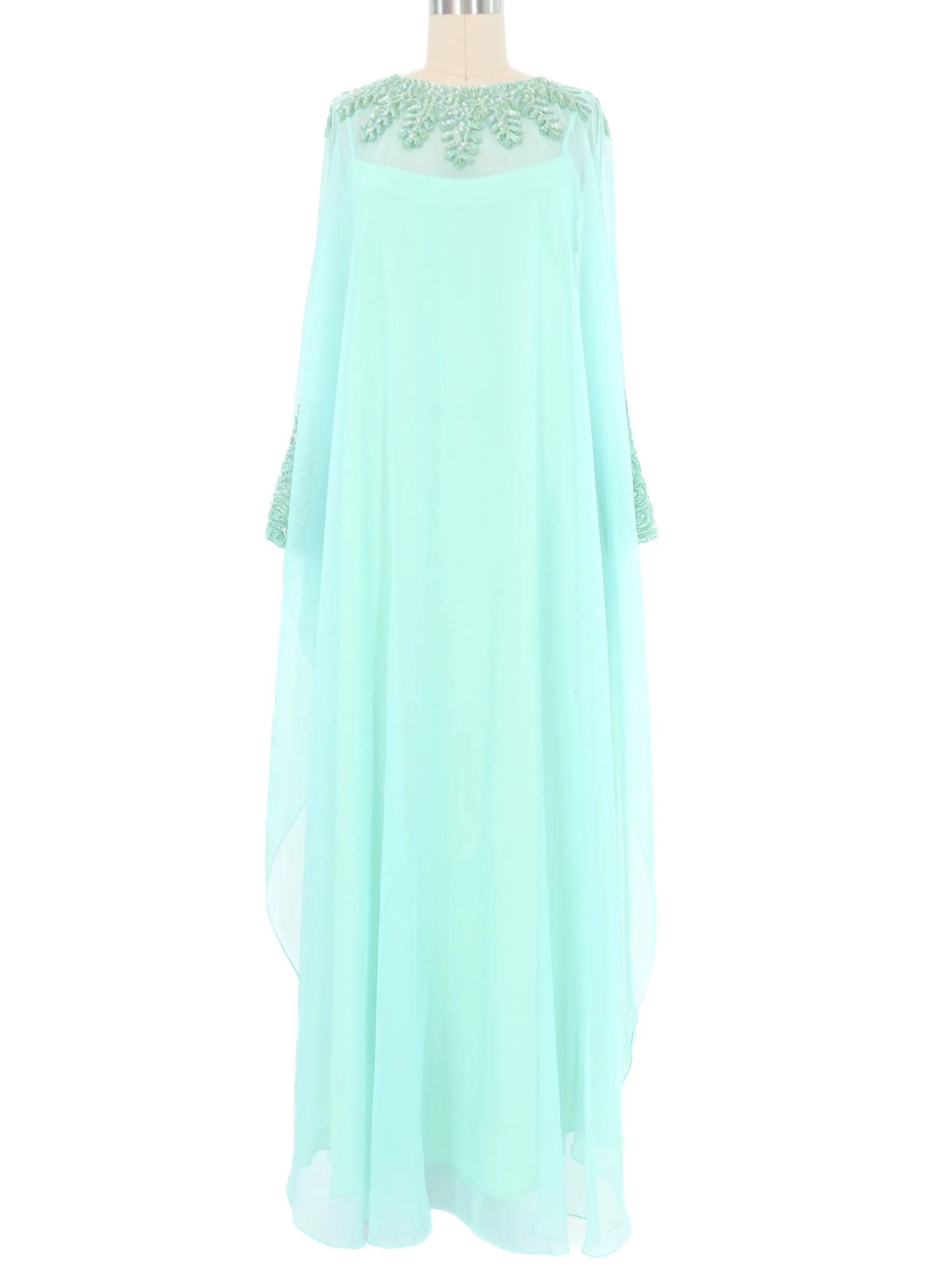 Ice Blue Sheer Caftan And Slip