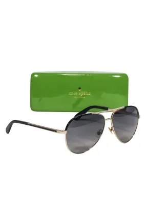 Kate Spade - Gold Aviatior Sunglasses w/ Black Trim & Dark Lenses