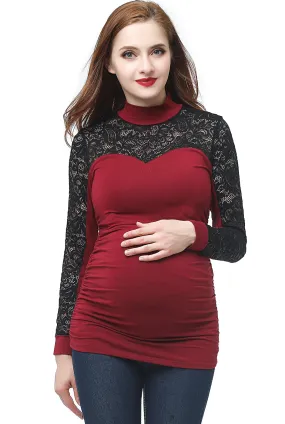 Kimi + Kai Maternity Faye Mock Neck Lace Panel Top