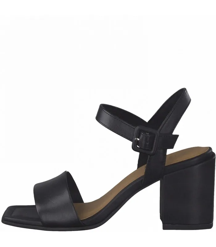 Leather Heeled Sandal By Marco Tozzi- Black
