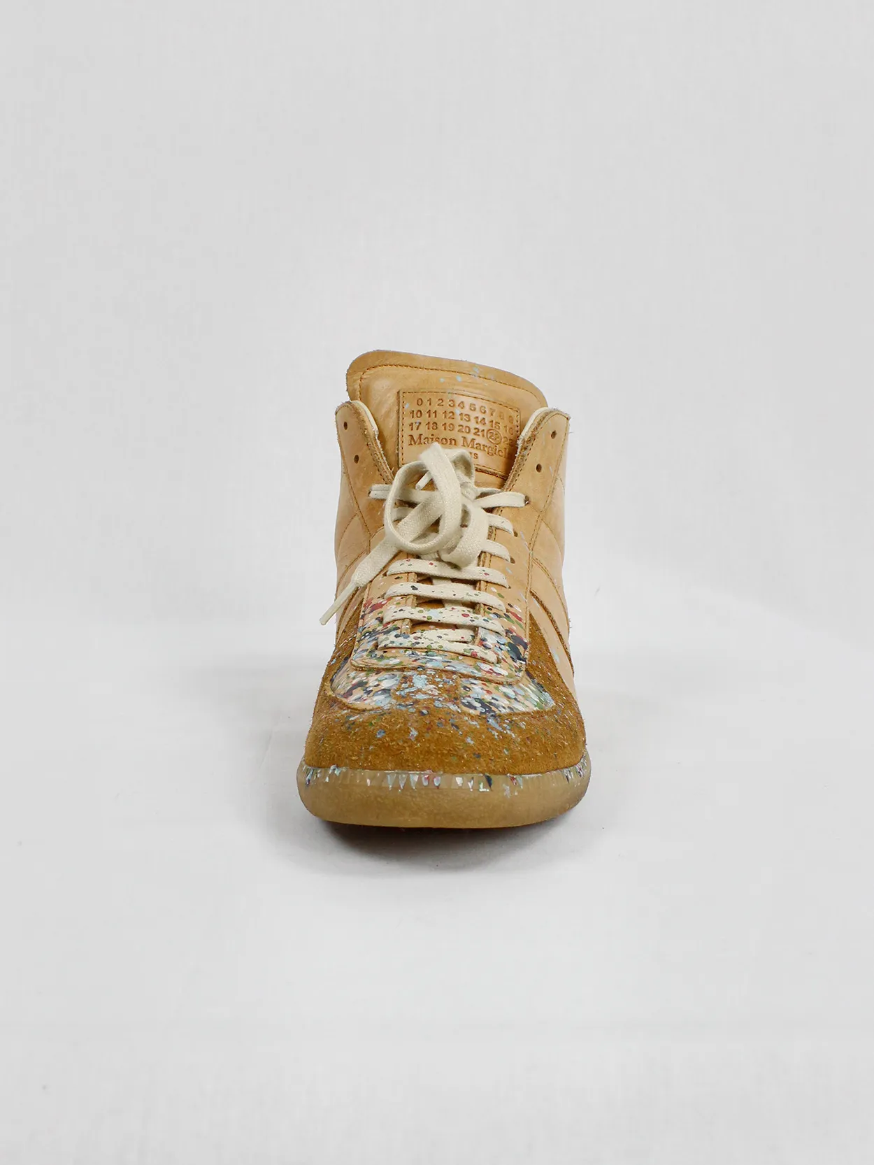 Maison Margiela orange high top sneakers with paint splatters (46)