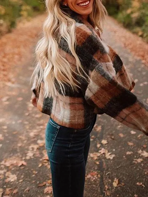 Manteau Court Poches Vintage Carreaux