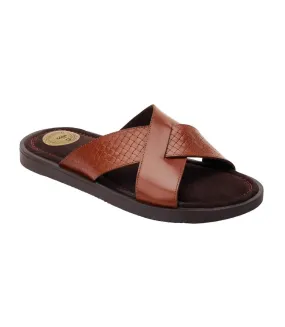 Mens astro leather slip-on sandals burnt tan Base London