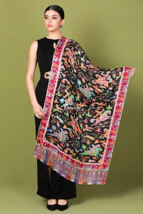 Pashtush Womens Fine Soft Bamboo Stole, Shikaardar Design - Black