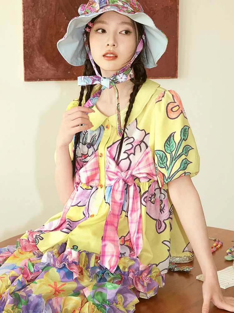 Ribbon Bear Colorful Nichi Cute Fancy Blouse