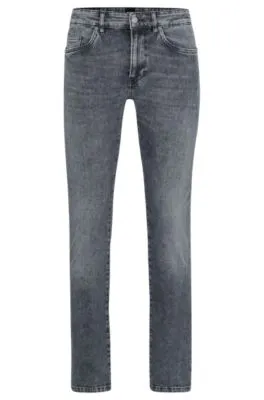 Slim-fit jeans in stonewashed gray Italian stretch denim