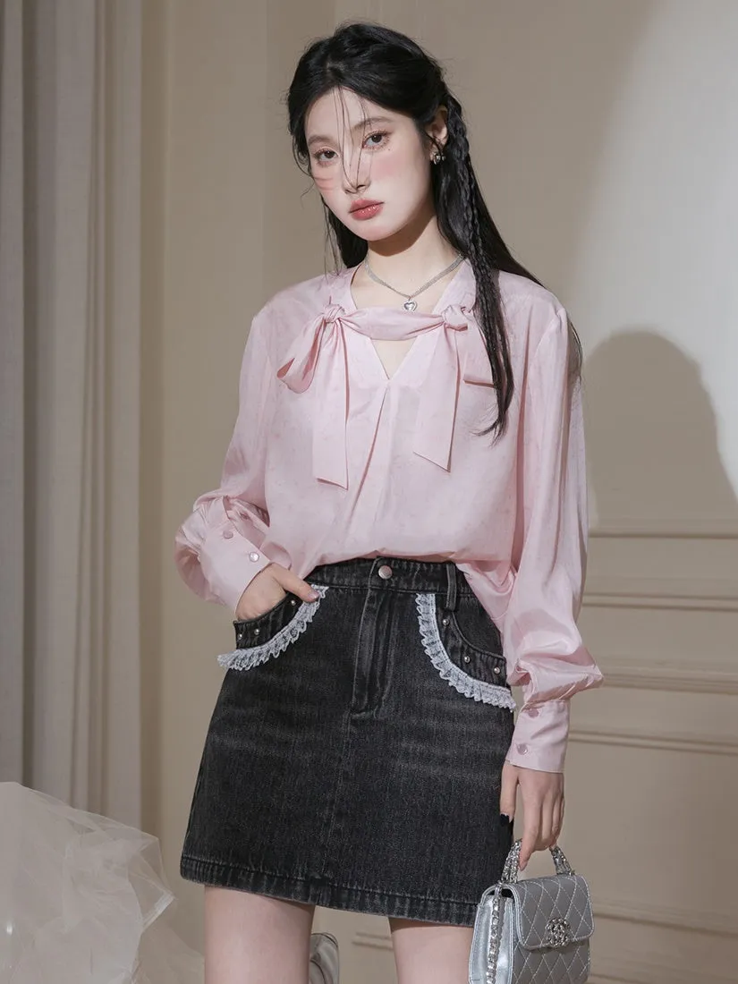 V-Neck Bow Tie Shirt