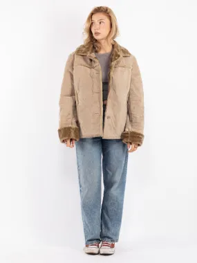 Vintage 90's Women Suede Sherpa Jacket in Beige